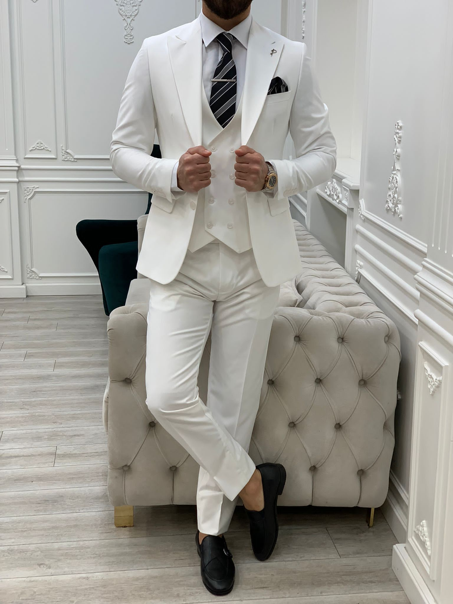 Bojoni Monte White  Slim Fit Suit