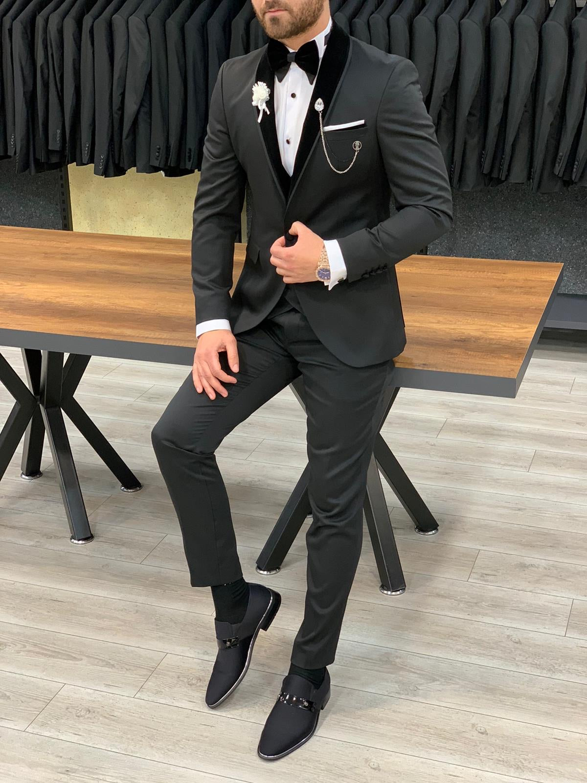 Catani Velvet Black Slim Fit Tuxedo #2-baagr.myshopify.com-1-BOJONI