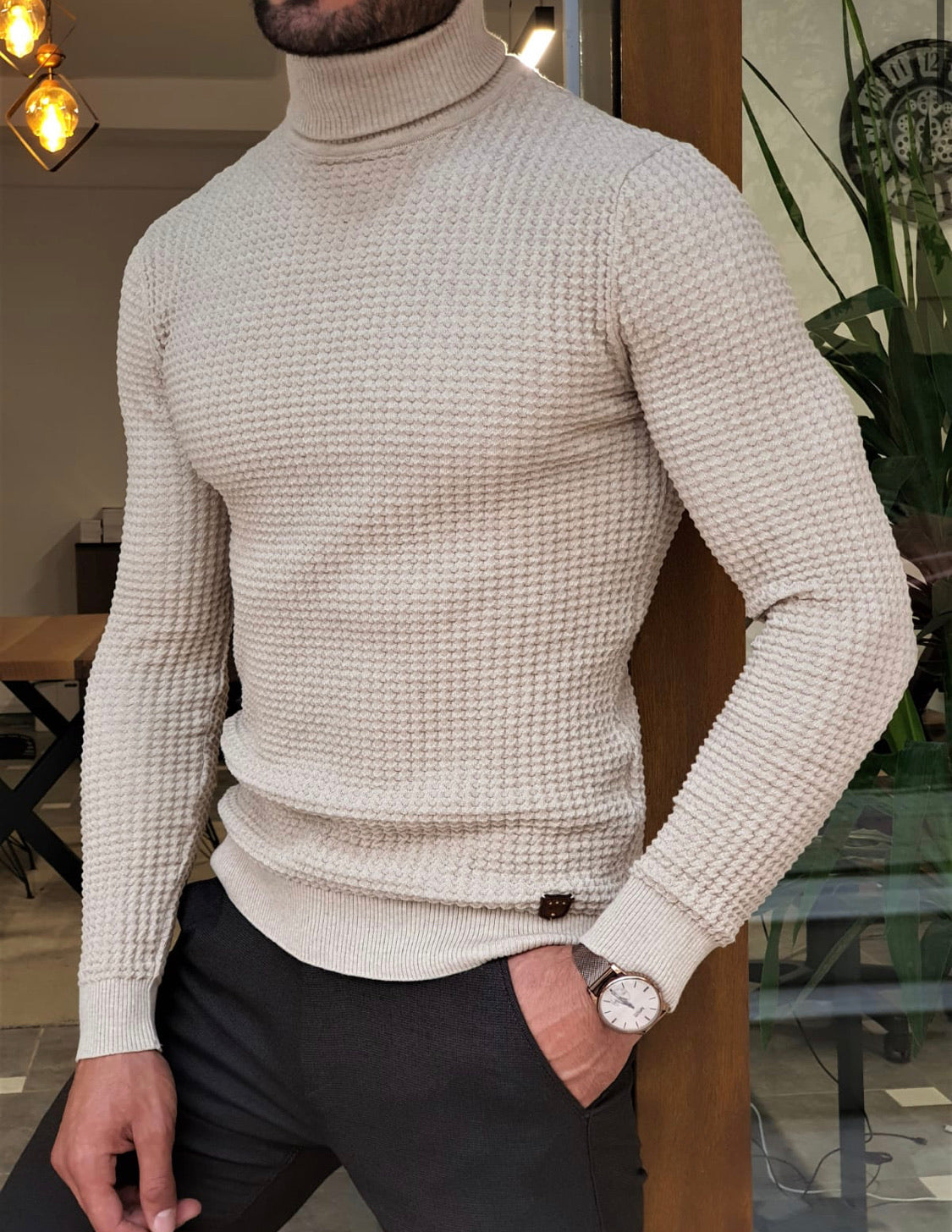 Turino Beige Slim Fit Turtleneck Sweater-baagr.myshopify.com-sweatshirts-BOJONI