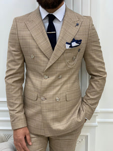 Vince Beige Slim Fit Double Breasted Striped Suit-baagr.myshopify.com-1-BOJONI