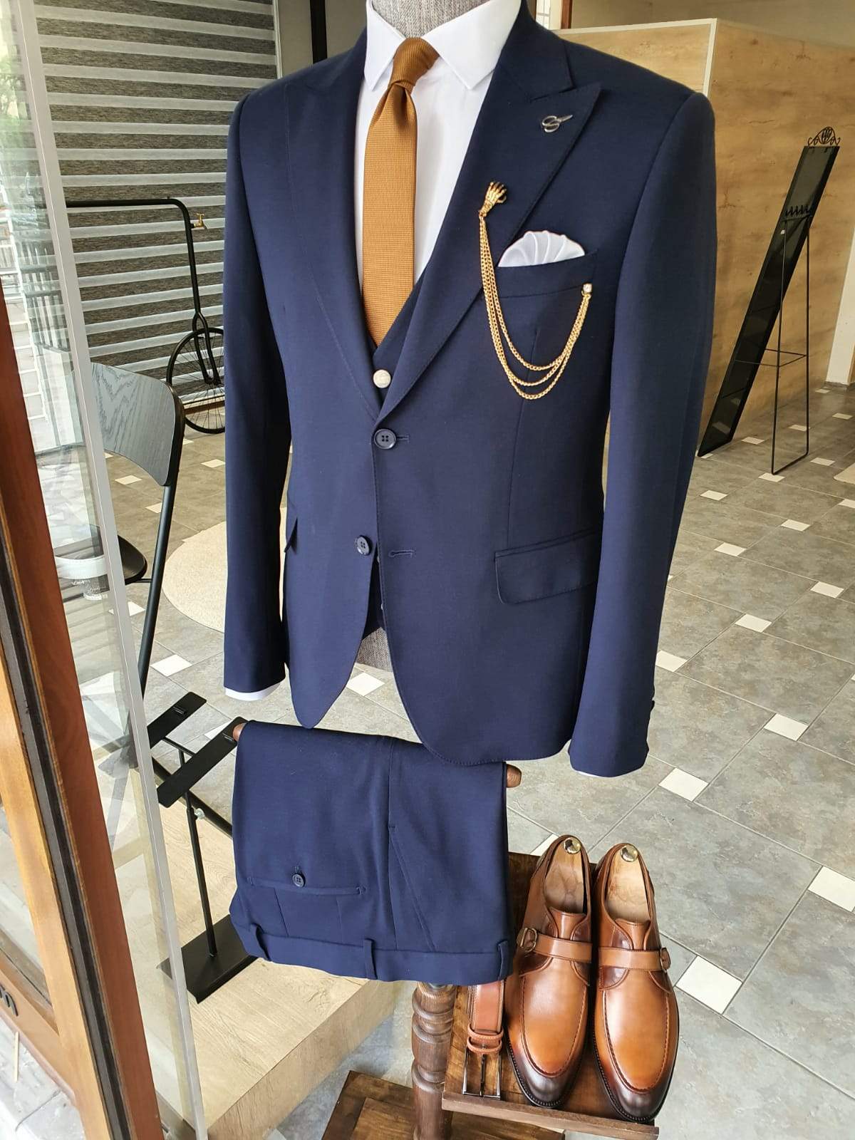 Boston Navy Blue Slim Fit Cotton Suit-baagr.myshopify.com-suit-BOJONI