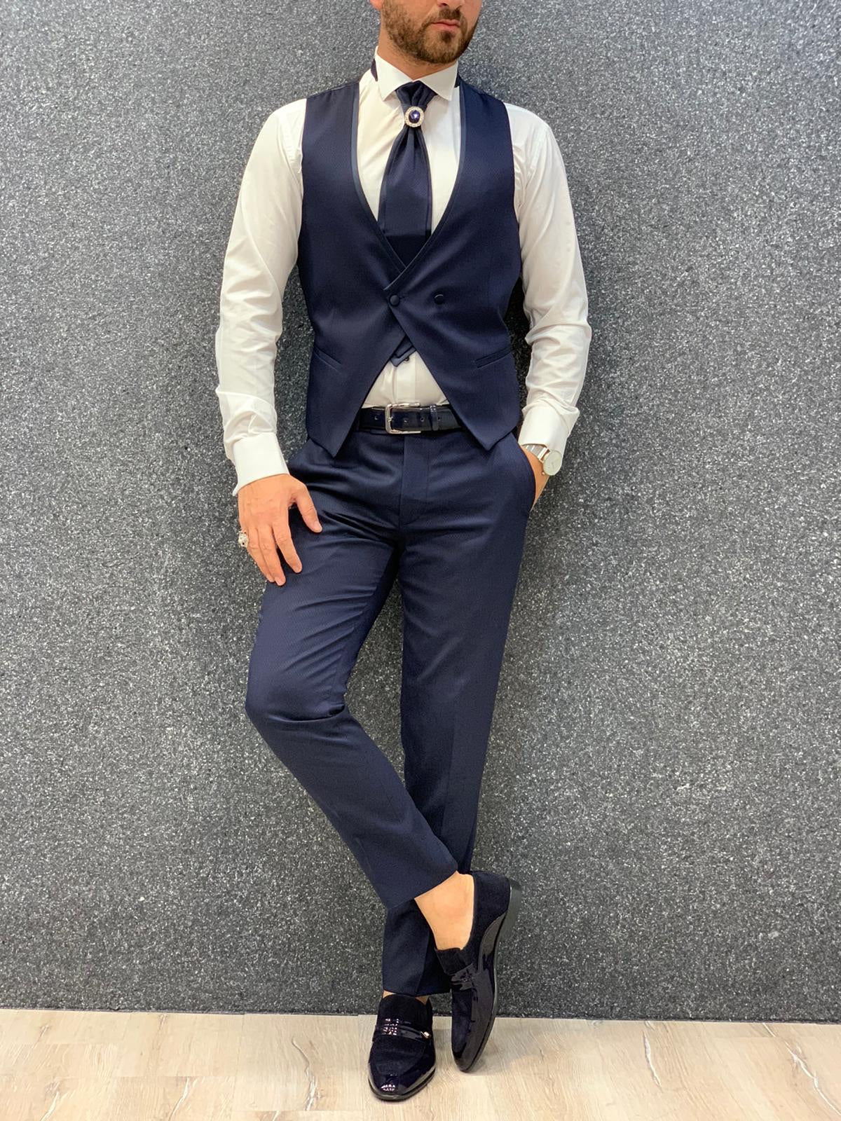 Lanso Slim Fit Tuxedo Navy Blue-baagr.myshopify.com-1-brabion