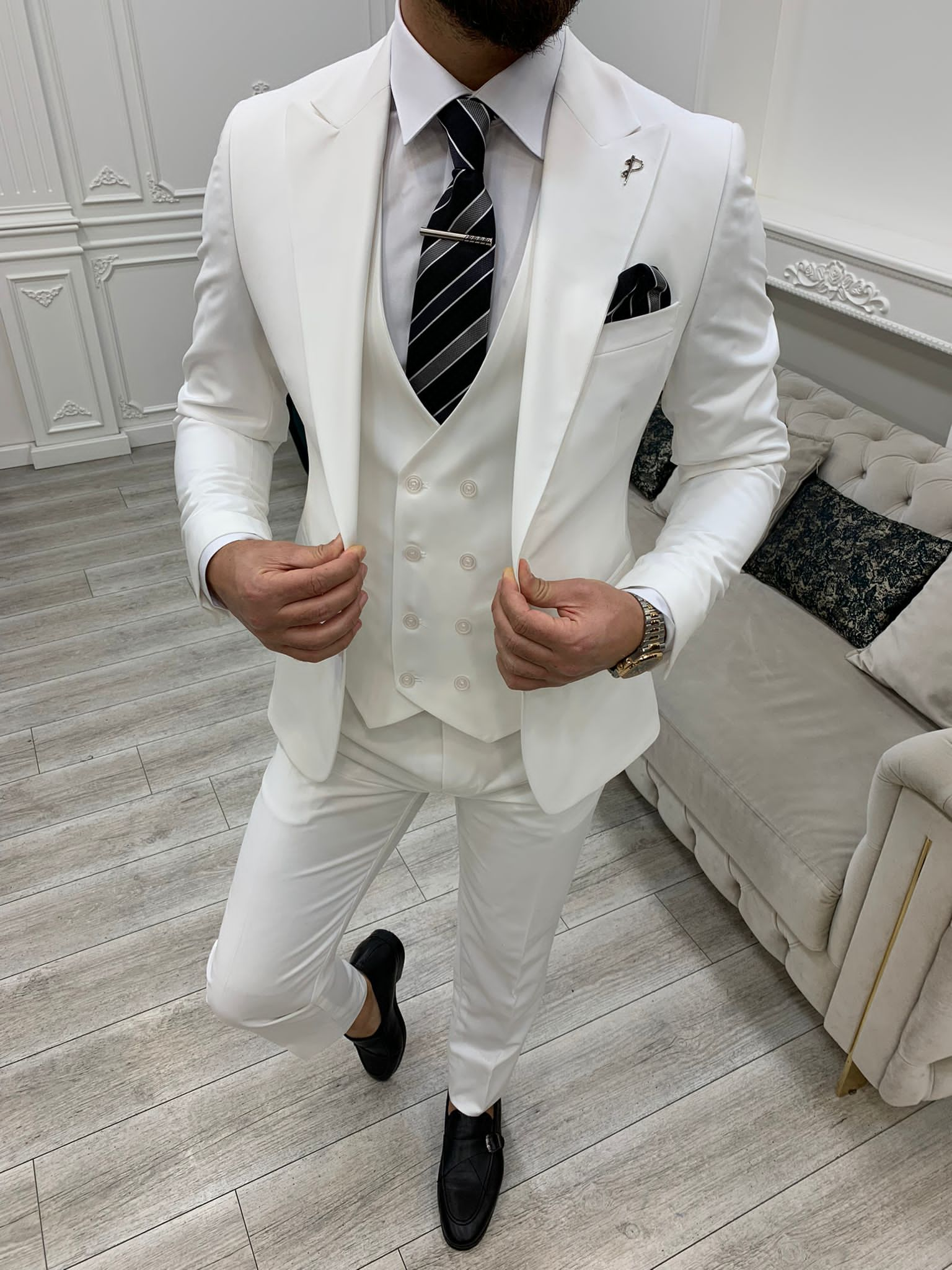 Bojoni Monte White  Slim Fit Suit