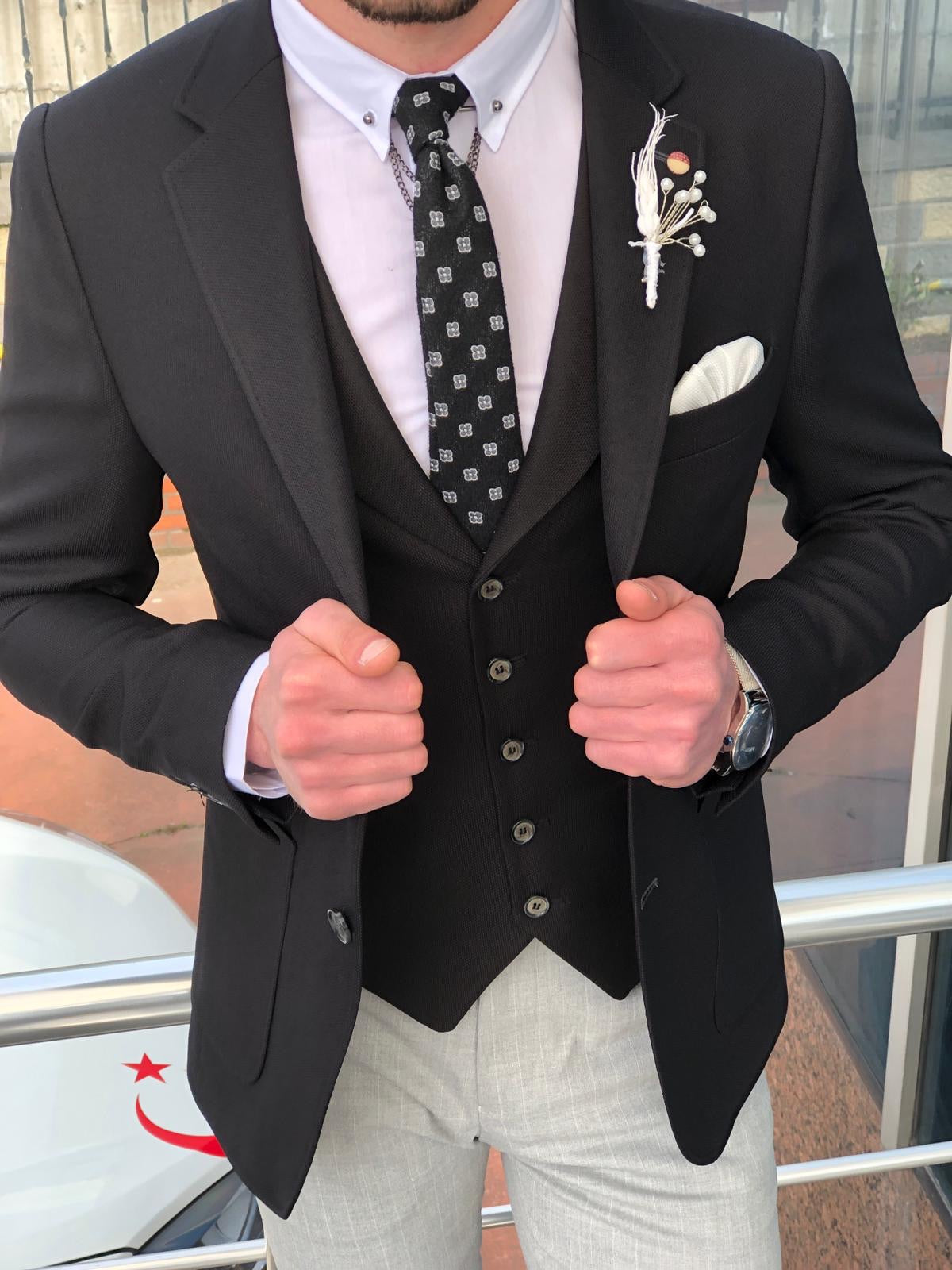 Fendis Slim-Fit Cotton Suit Vest Black-baagr.myshopify.com-suit-BOJONI