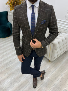 Serra Dark Coffee Slim Fit Plaid Suit-baagr.myshopify.com-1-BOJONI