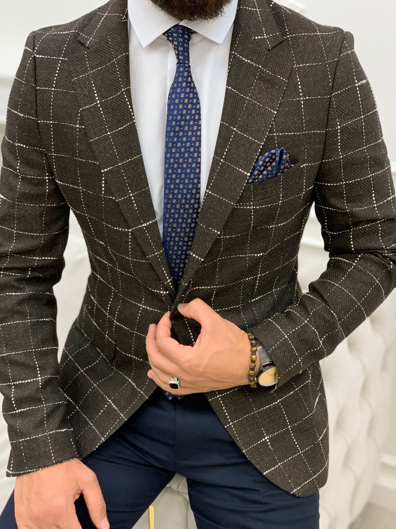 Serra Dark Coffee Slim Fit Plaid Suit-baagr.myshopify.com-1-BOJONI