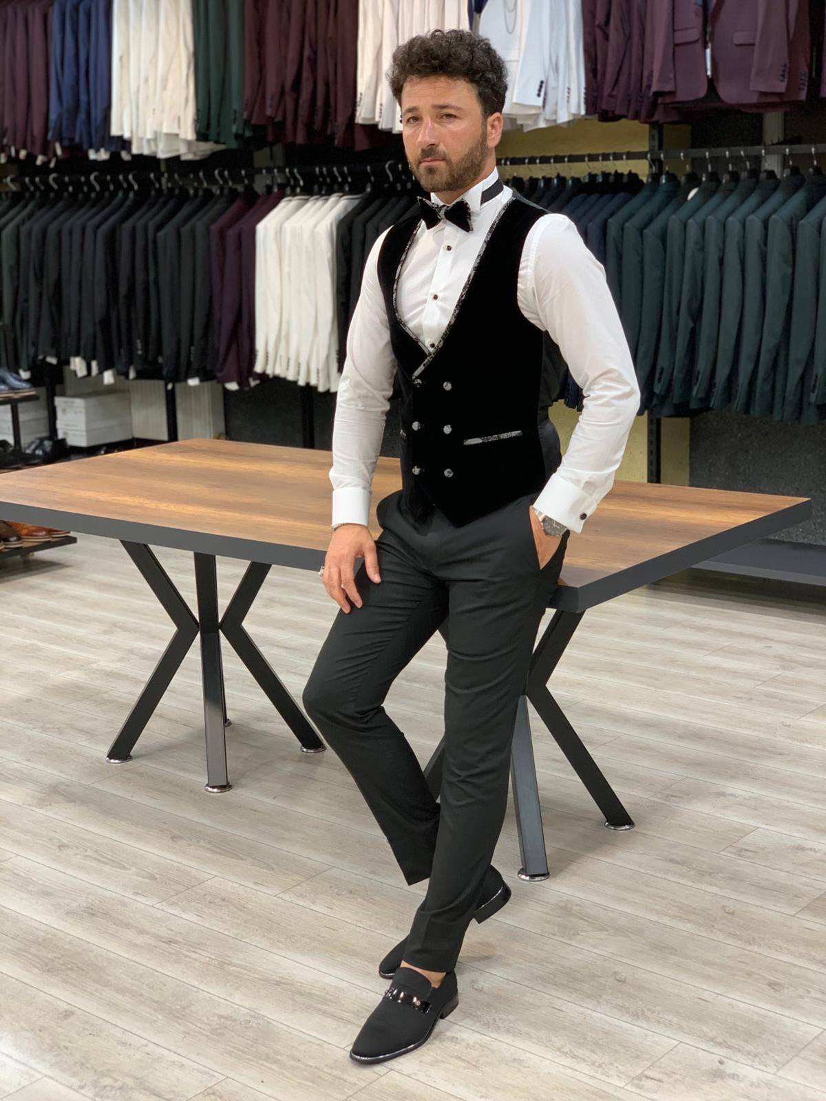 Trivio Jacquard Black Velvet Slim Fit Tuxedo-baagr.myshopify.com-1-BOJONI