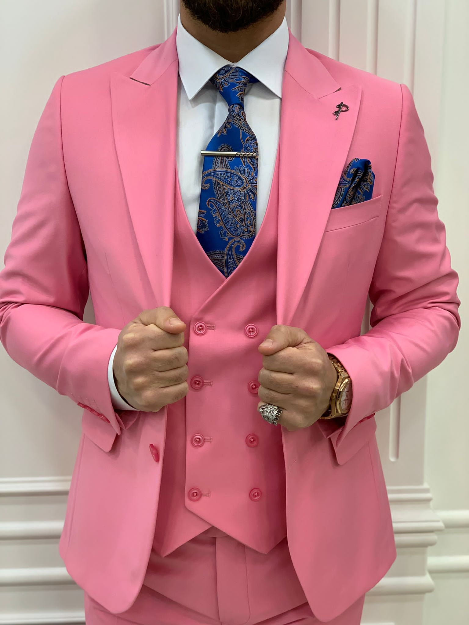 Bojoni Monte Pink  Slim Fit Suit