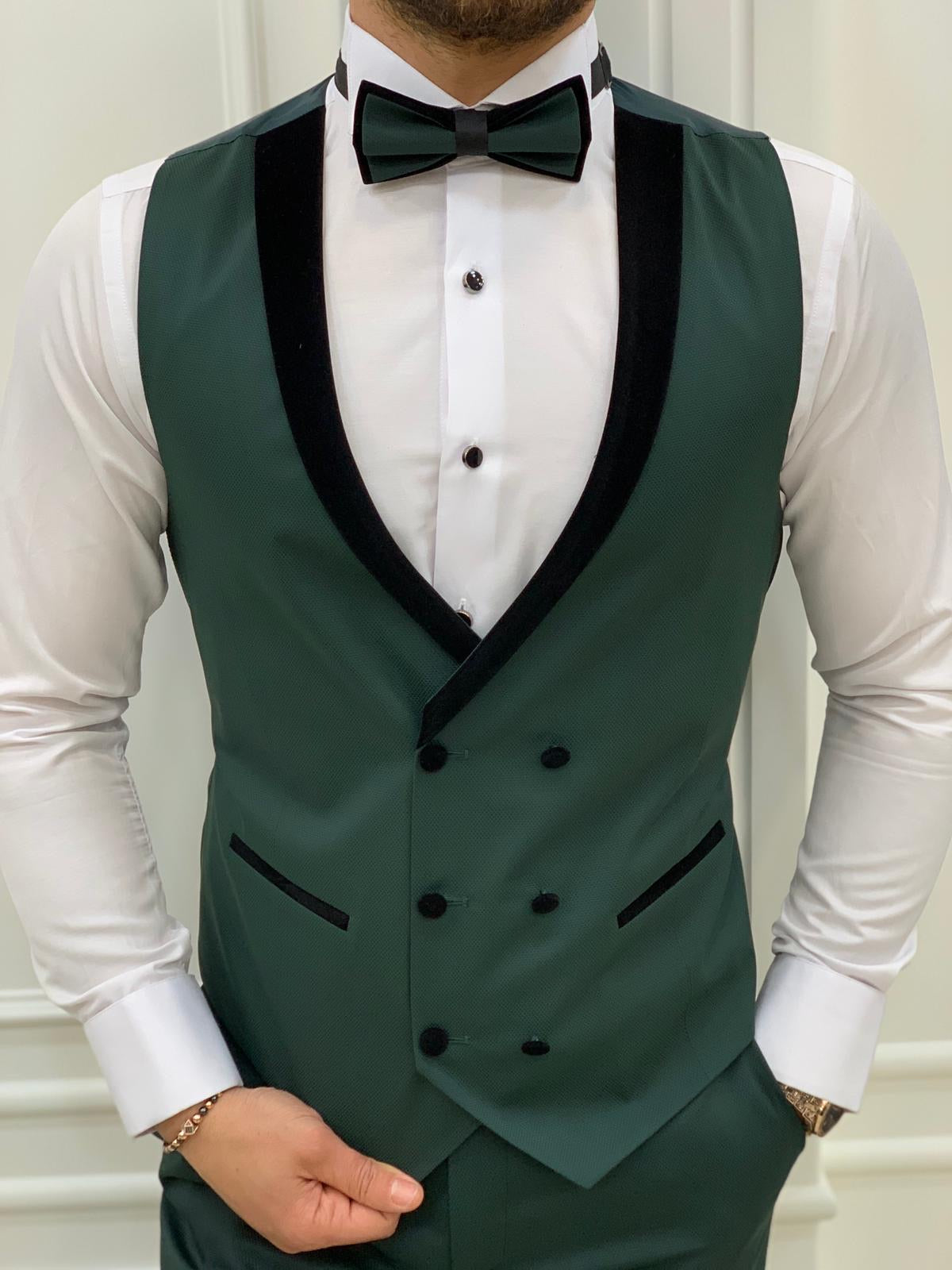 Partoni Royal Green Velvet Slim Fit Tuxedo-baagr.myshopify.com-1-BOJONI