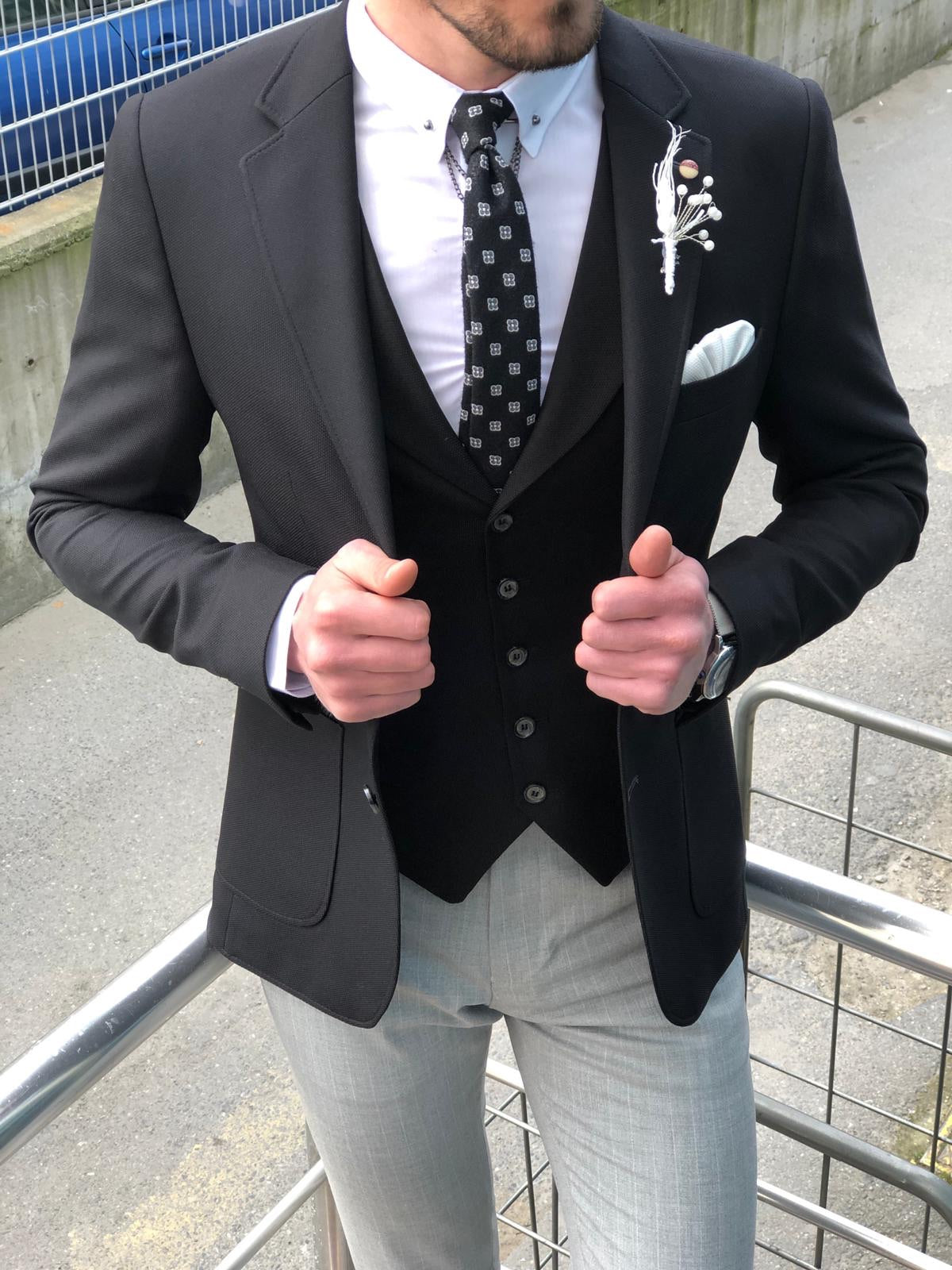 Fendis Slim-Fit Cotton Suit Vest Black-baagr.myshopify.com-suit-BOJONI