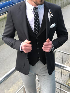 Fendis Slim-Fit Cotton Suit Vest Black-baagr.myshopify.com-suit-BOJONI
