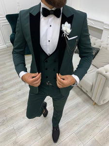 Moncani Green Slim Fit Velvet Peak Lapel Tuxedo-baagr.myshopify.com-1-BOJONI