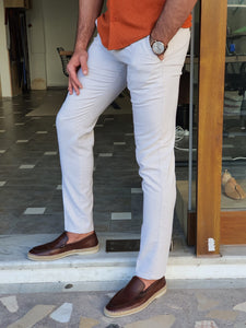 Mantova Beige Slim Fit Cotton Pants-baagr.myshopify.com-Pants-BOJONI