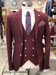 Slim-Fit Plaid Suit Vest Bordeaux-baagr.myshopify.com-suit-BOJONI