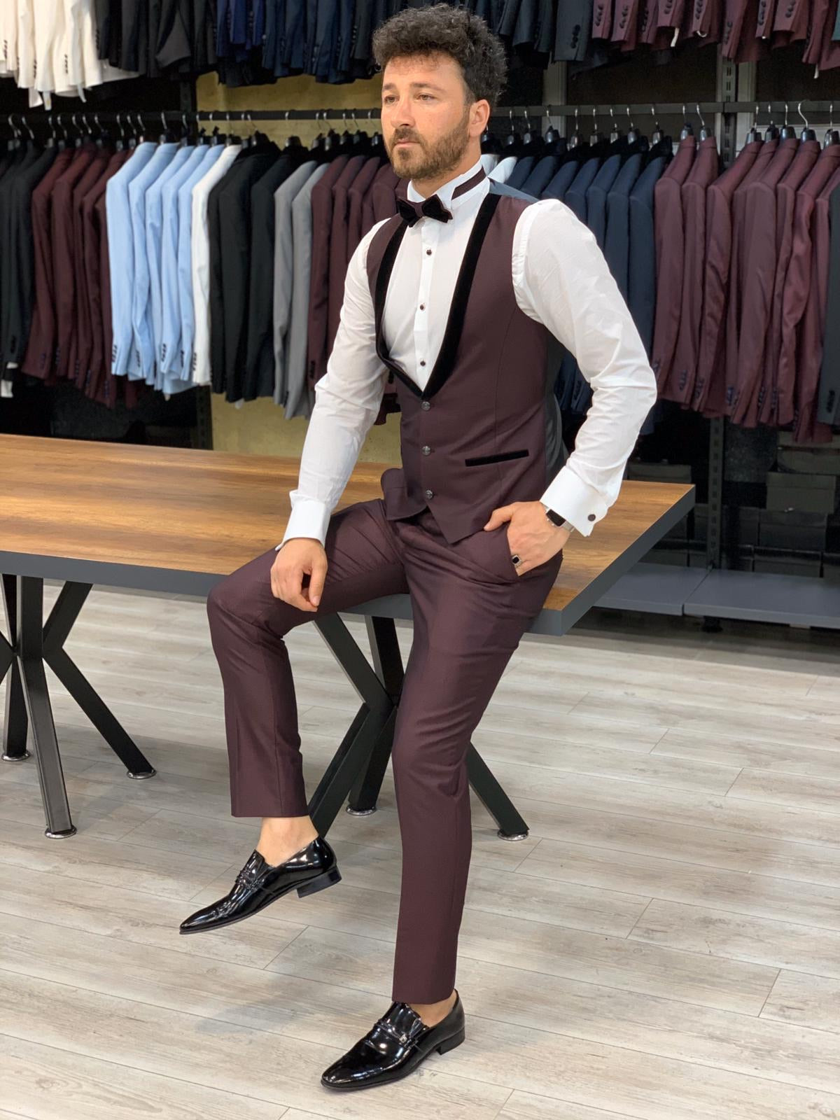 Arezzo Claret Red  Slim Fit Tuxedo-baagr.myshopify.com-1-BOJONI