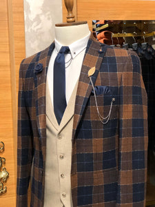 Planc Slim-Fit Plaid Wool Suit Dark Blue & Tile-baagr.myshopify.com-suit-BOJONI