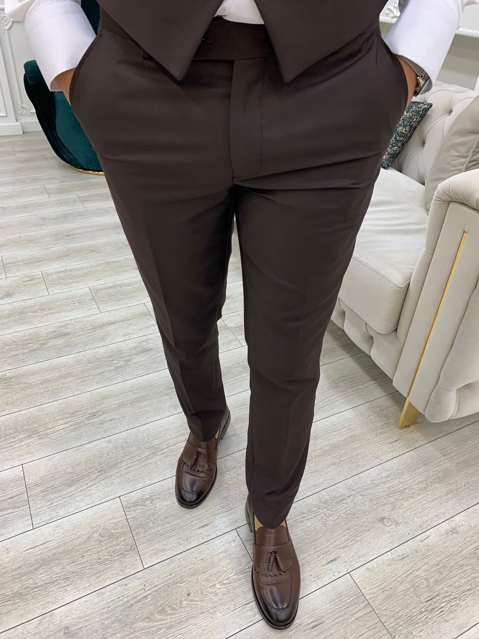 Vince Coffee Slim Fit Peak Lapel Suit-baagr.myshopify.com-1-BOJONI
