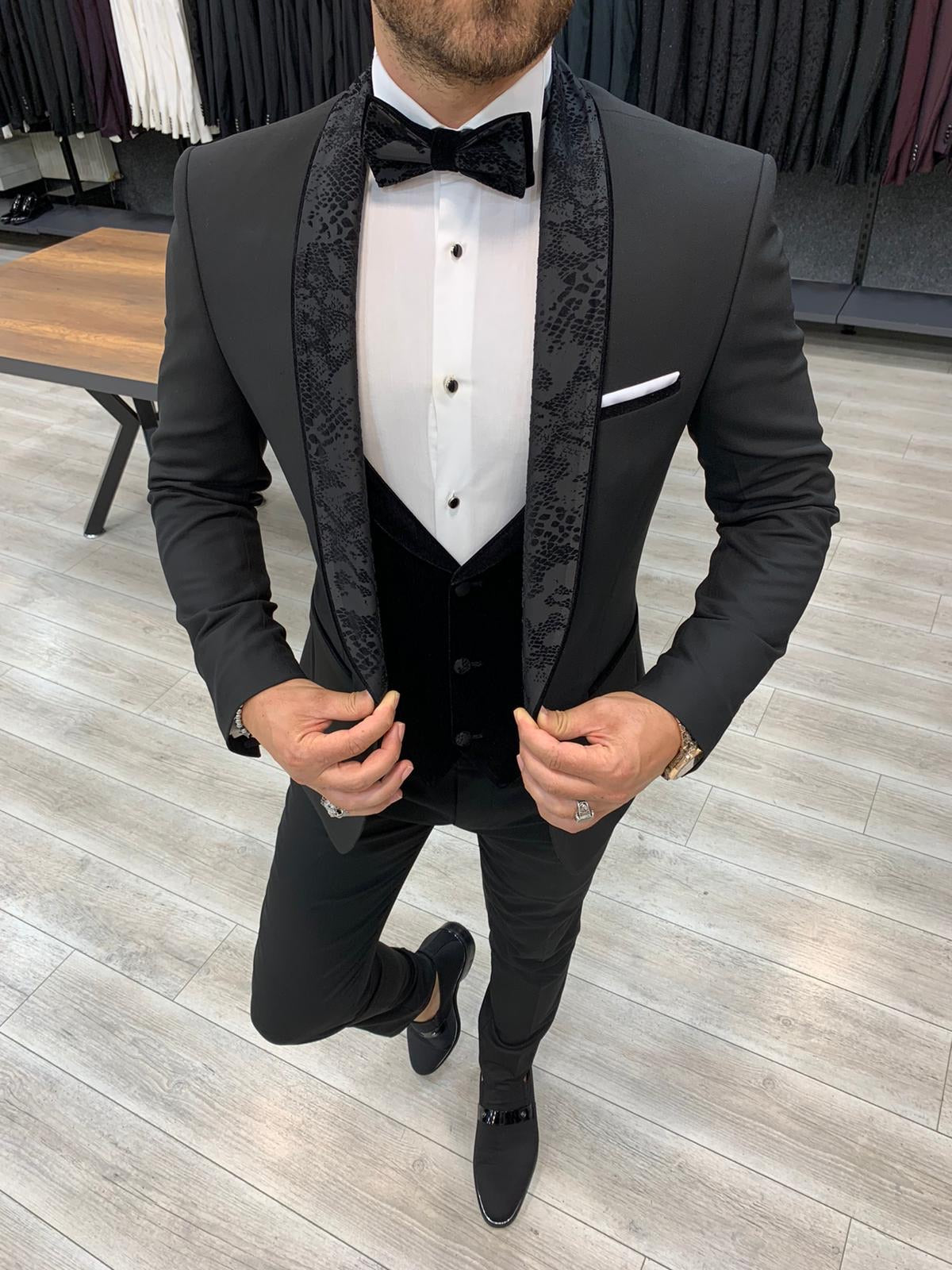 Trivio Jacquard Black Shawl Slim Fit Tuxedo-baagr.myshopify.com-1-BOJONI