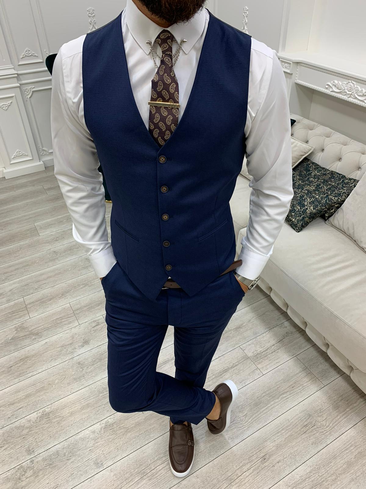 Argeli Navy Blue Plaid Slim Fit Suit-baagr.myshopify.com-1-BOJONI