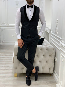 Moncani  Black Slim Fit Velvet Peak Lapel Tuxedo-baagr.myshopify.com-1-BOJONI