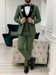 Bojoni Tishko Olive Velvet  Slim Fit Tuxedo