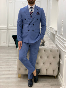 Bojoni Double Breasted Sky Blue Slim Fit Suit