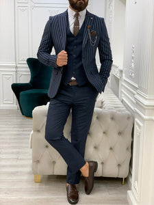 Lambrusco Navy Blue  Slim Fit Peak Lapel Striped Suit-baagr.myshopify.com-1-BOJONI