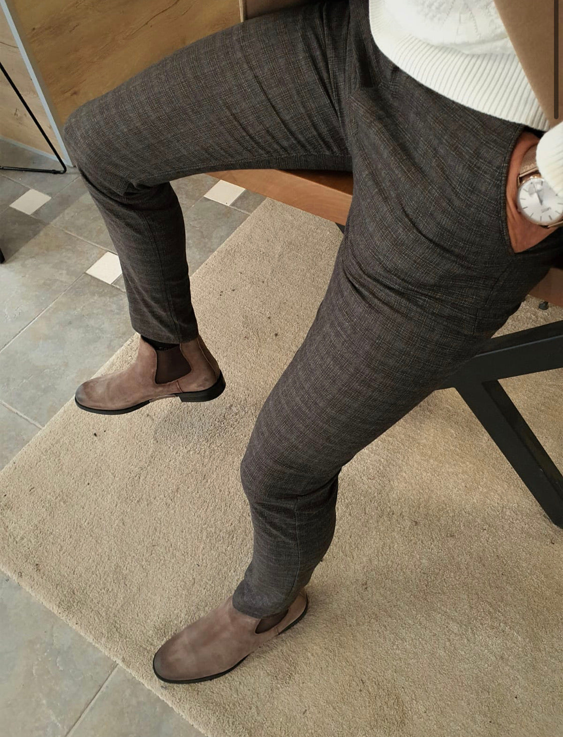 Henderson Brown Slim Fit Plaid Cotton Pants-baagr.myshopify.com-Pants-BOJONI