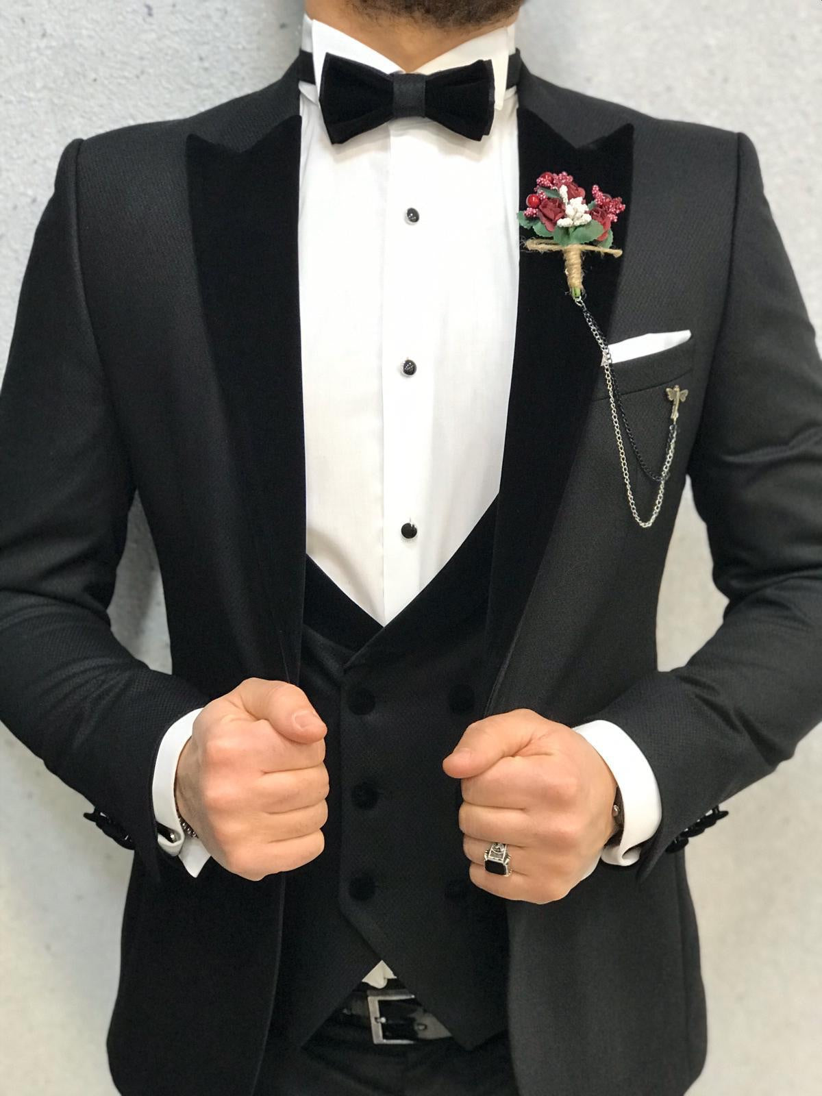 Nova Slim Fit Diamond  Black Tuxedo-baagr.myshopify.com-1-BOJONI