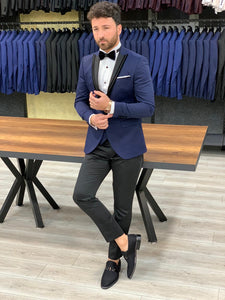 Paruri Royal Velvet Slim Fit Navy Blue Tuxedo-baagr.myshopify.com-1-BOJONI