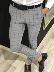 Ferra Slim Fit Plaid Pants in Blue-baagr.myshopify.com-Pants-BOJONI