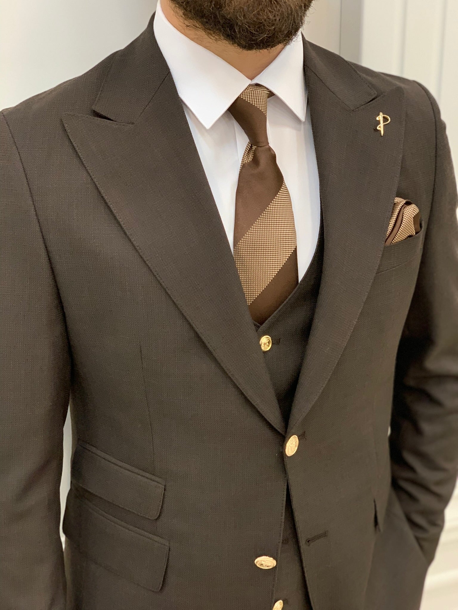 Bojoni Argeli Coffee  Slim Fit Suit