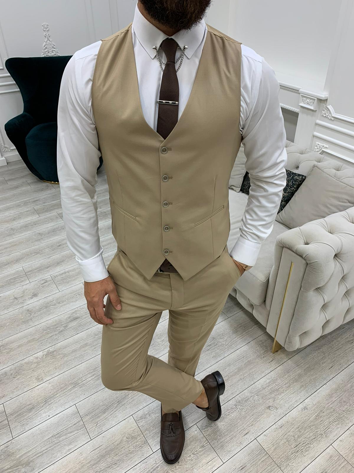 Lambrusco Cream Slim Fit Peak Lapel Striped Suit-baagr.myshopify.com-1-BOJONI