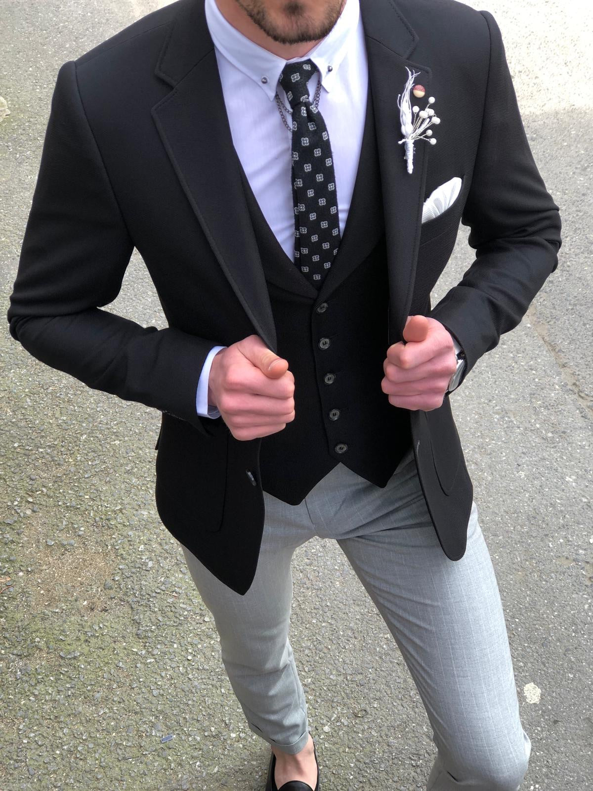Fendis Slim-Fit Cotton Suit Vest Black-baagr.myshopify.com-suit-BOJONI