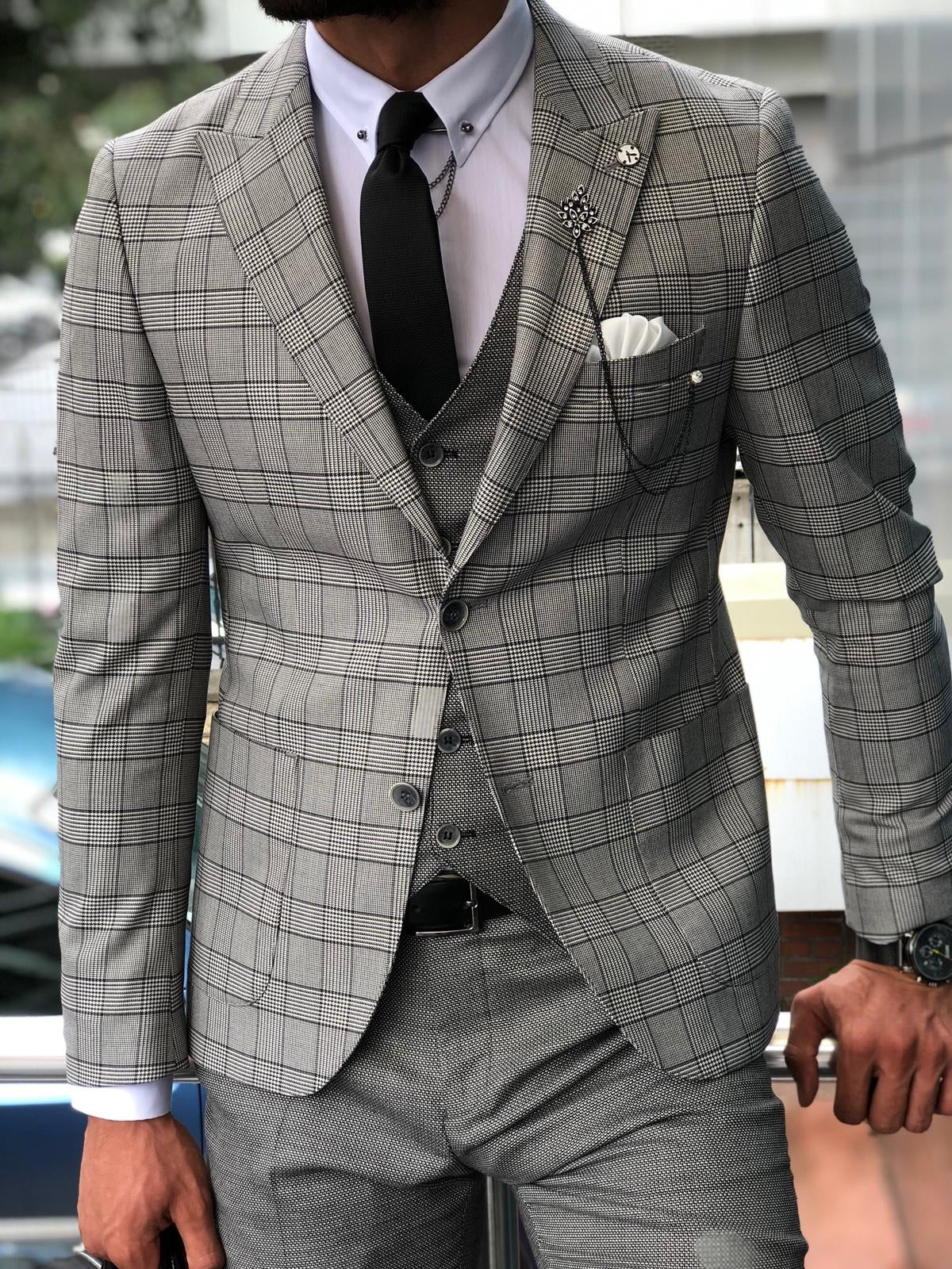 Greh Slim-Fit Plaid Suit Vest Gray-baagr.myshopify.com-suit-BOJONI