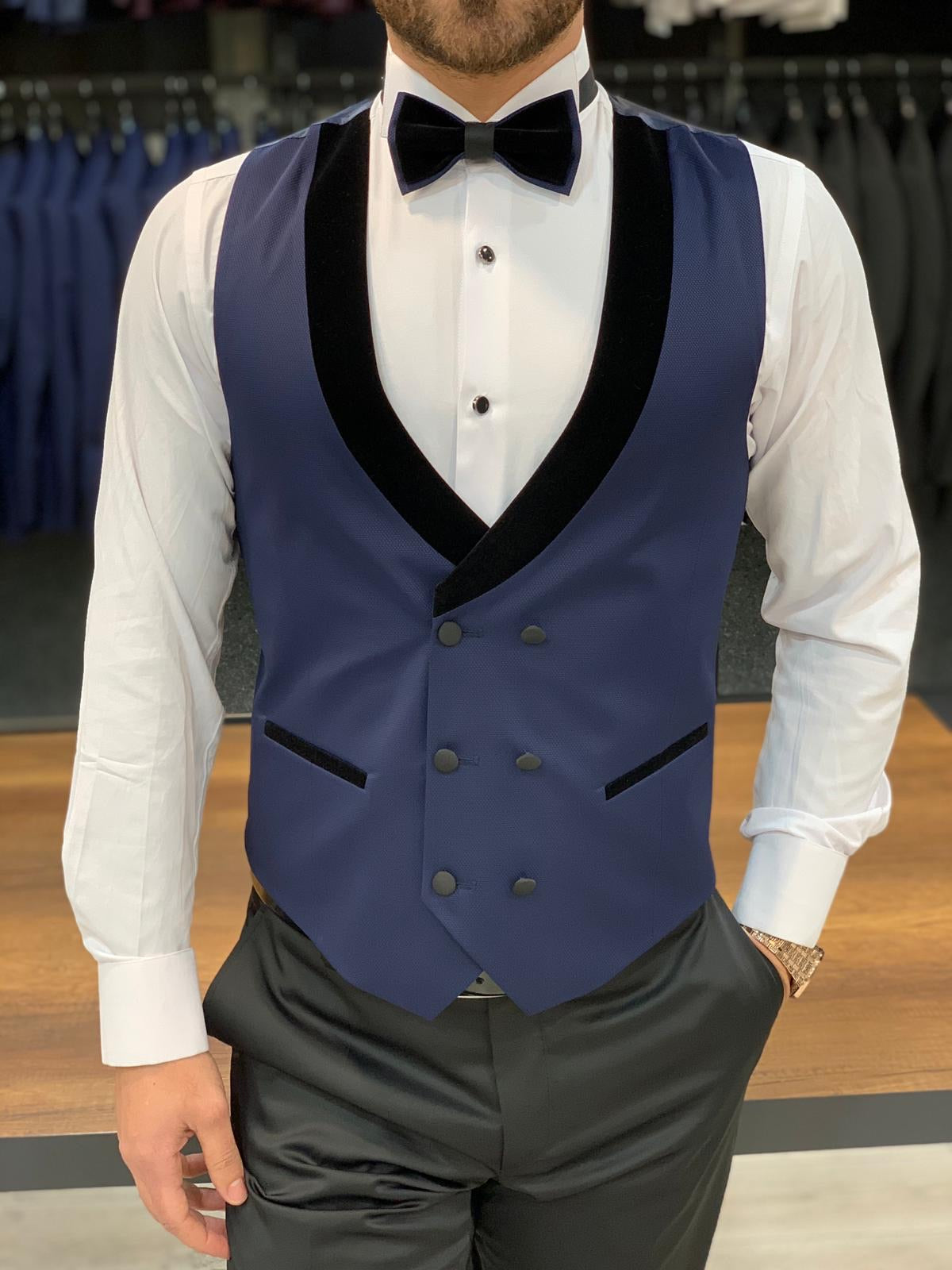 Paruri Royal Velvet Slim Fit Navy Blue Tuxedo-baagr.myshopify.com-1-BOJONI