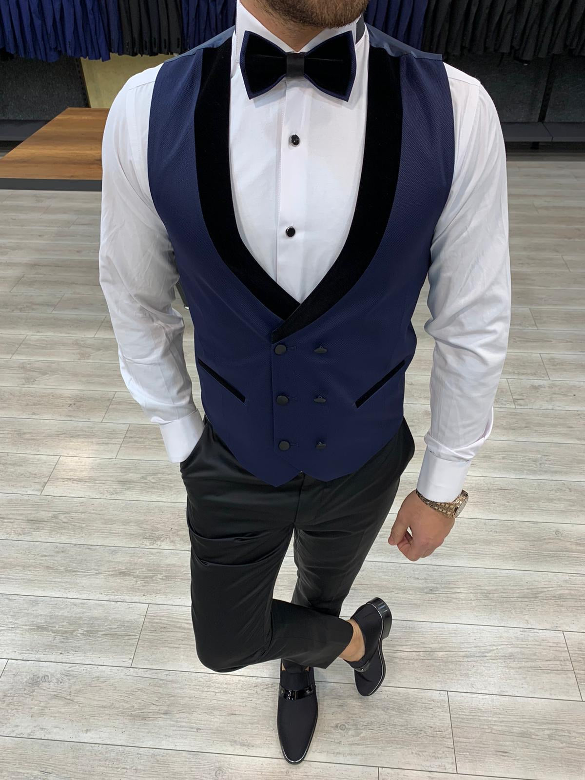 Paruri Royal Velvet Slim Fit Navy Blue Tuxedo-baagr.myshopify.com-1-BOJONI