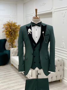 Partoni Royal Green Velvet Slim Fit Tuxedo-baagr.myshopify.com-1-BOJONI