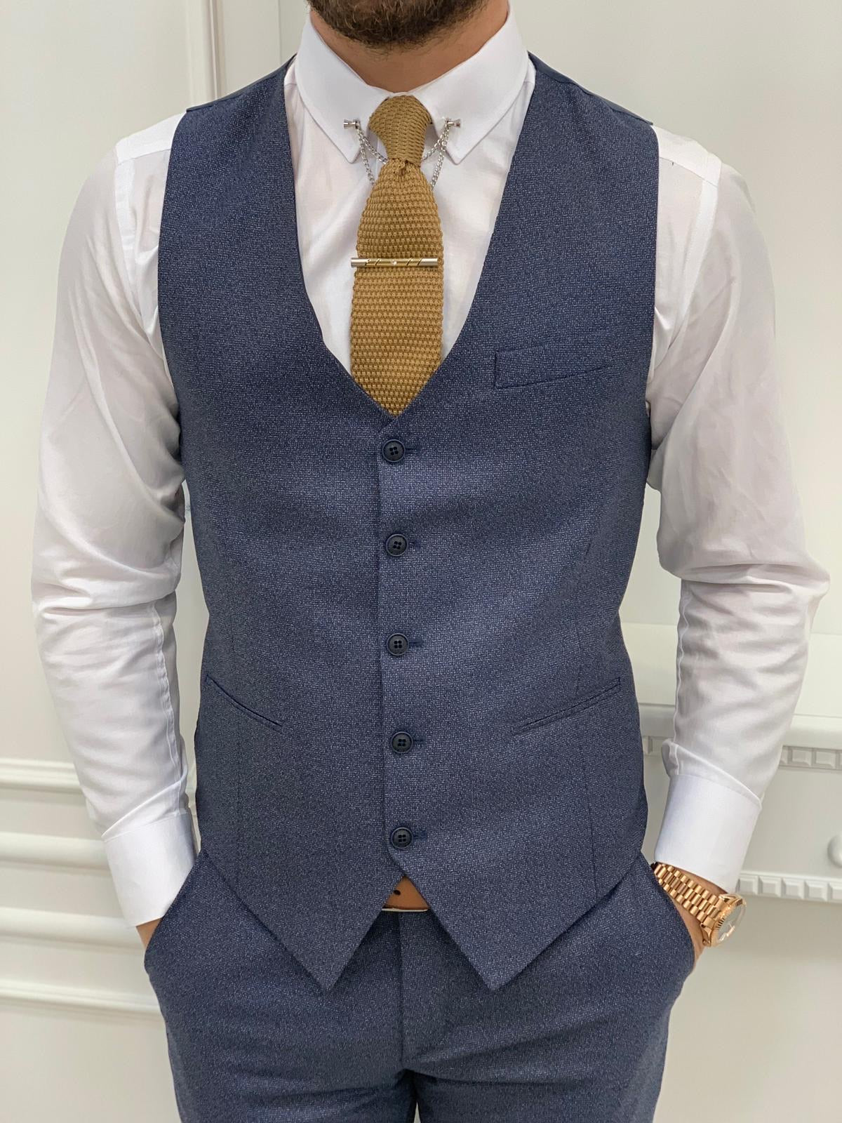 Casatani Navy Blue Slim Fit Plaid Suit-baagr.myshopify.com-1-BOJONI