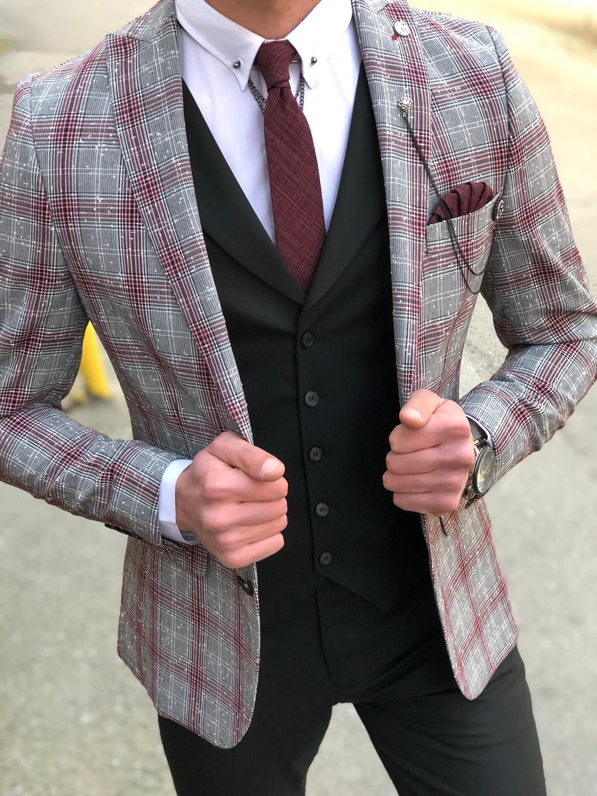 Slim-Fit Plaid  Suit Vest Black-baagr.myshopify.com-suit-BOJONI