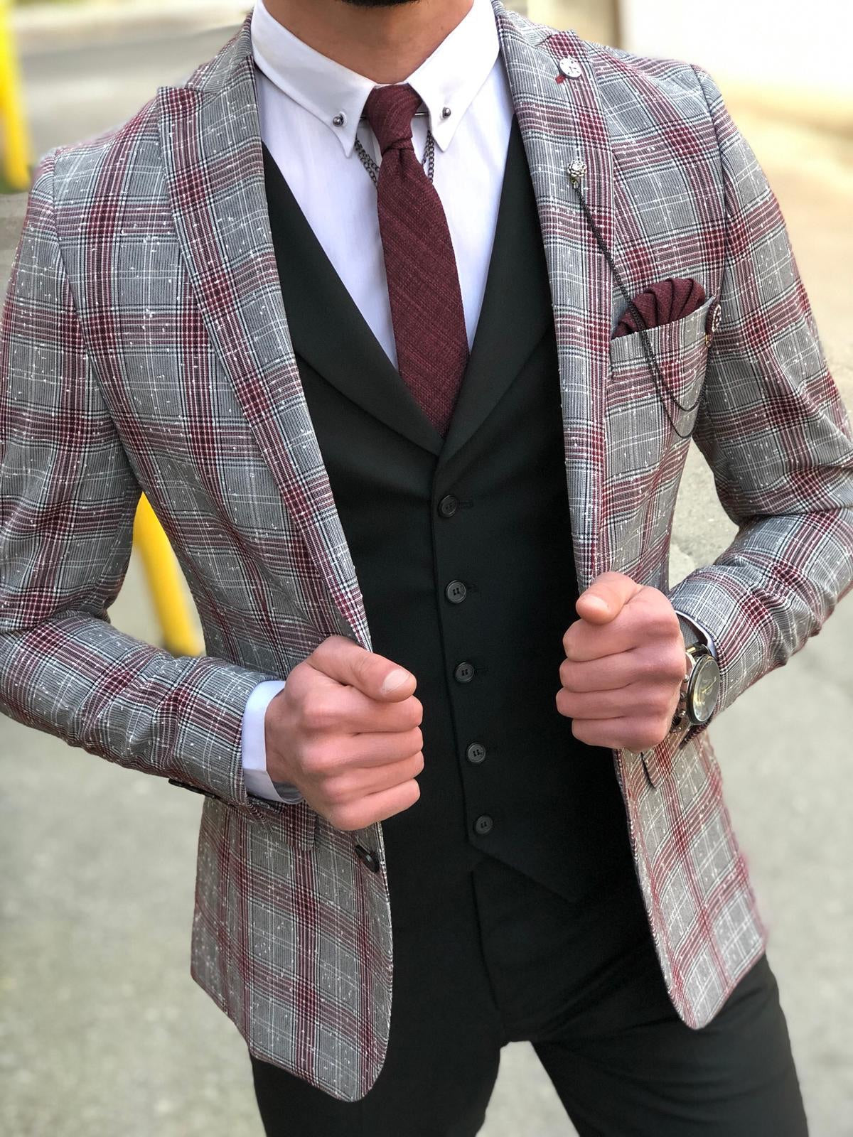 Slim-Fit Plaid  Suit Vest Black-baagr.myshopify.com-suit-BOJONI