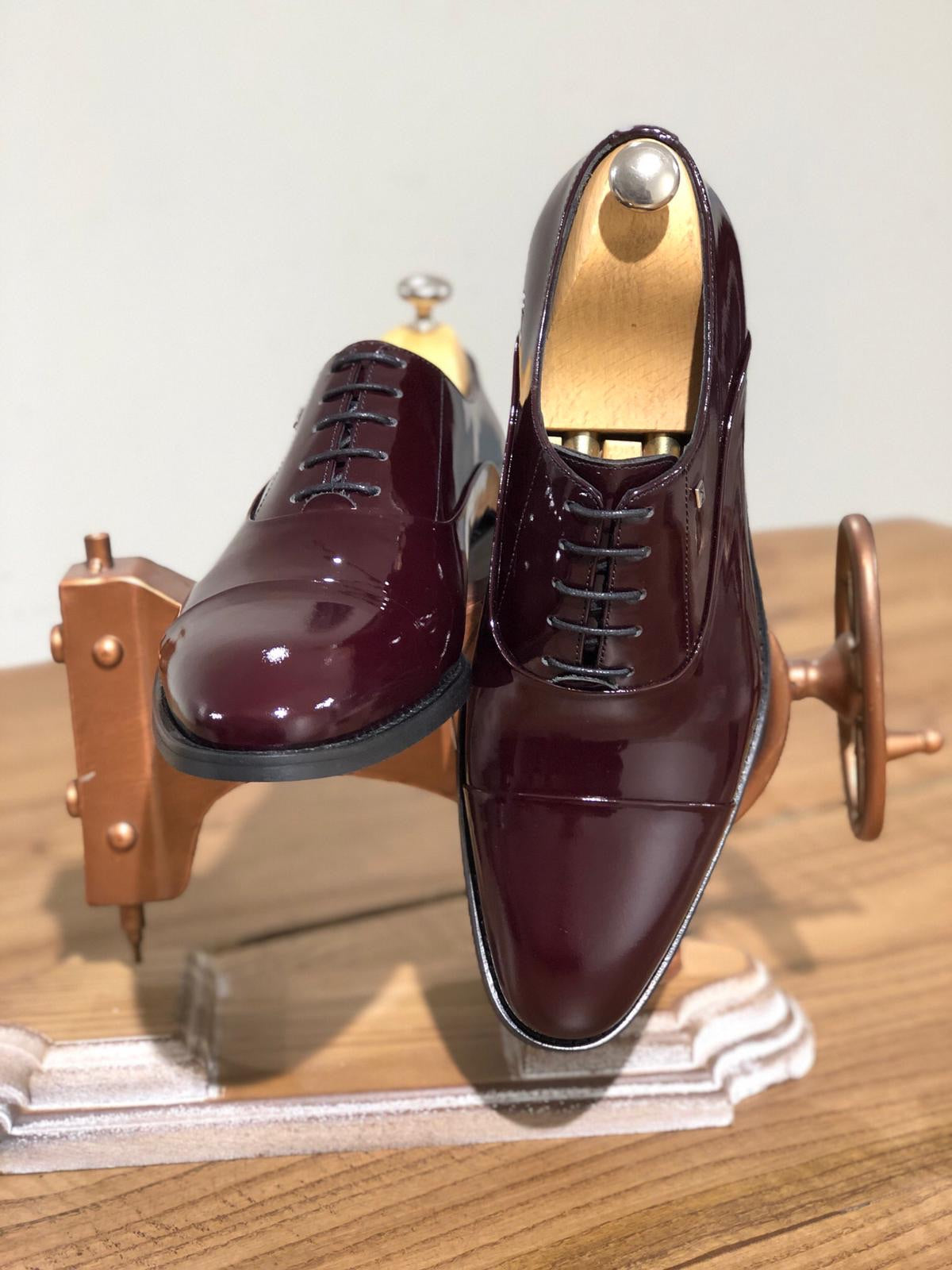 Classic Laced Patent Leather Shoes in Burgundy-baagr.myshopify.com-shoes2-BOJONI