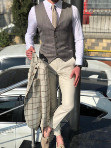 Slim-Fit Plaid Suit Vest Beige-baagr.myshopify.com-suit-BOJONI