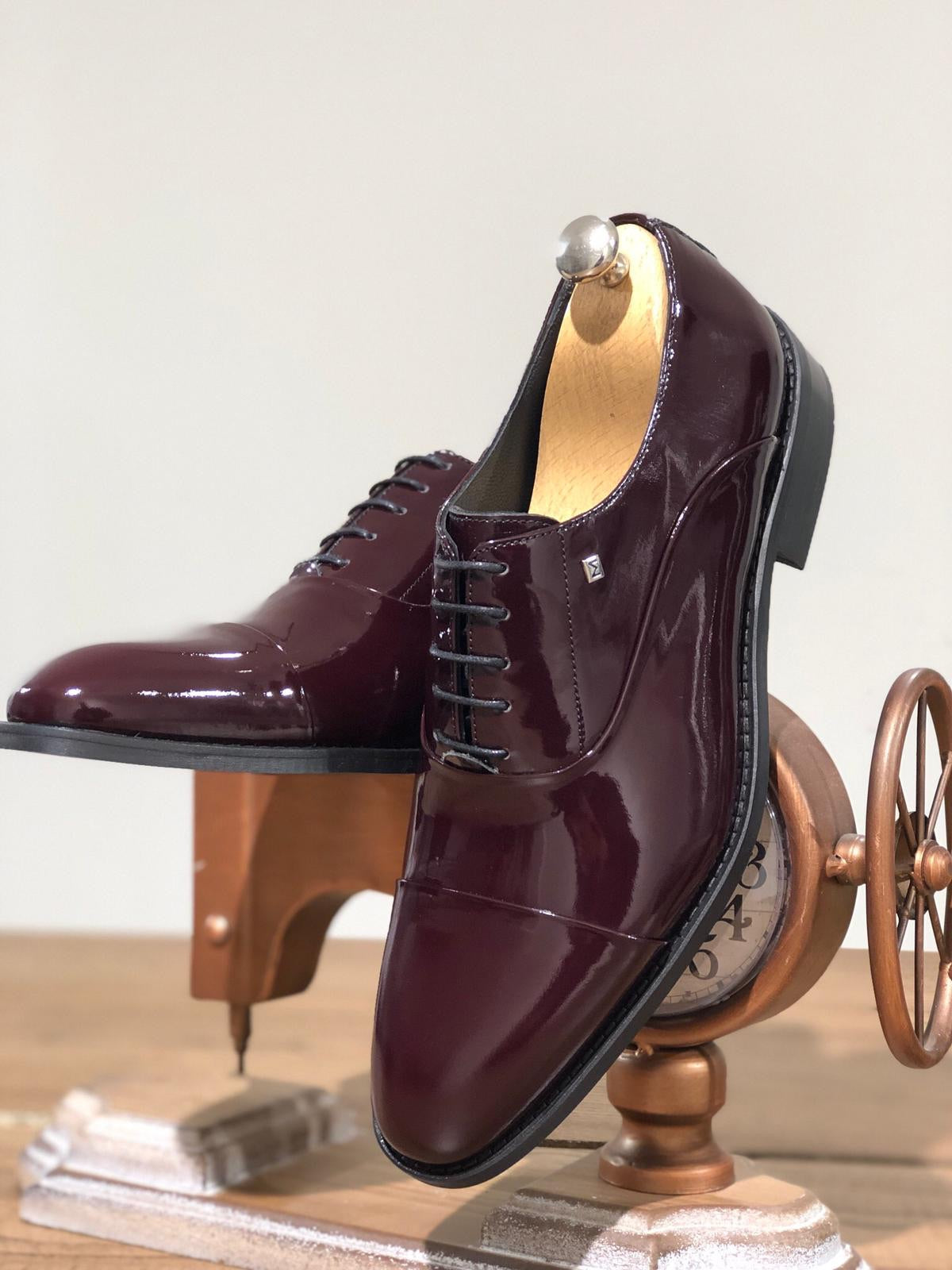 Classic Laced Patent Leather Shoes in Burgundy-baagr.myshopify.com-shoes2-BOJONI