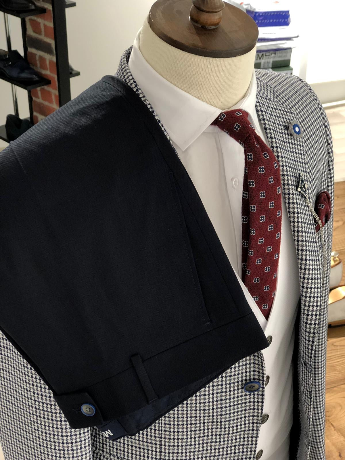 Forenzax Slim-Fit Plaid Suit Vest Navy-baagr.myshopify.com-suit-BOJONI