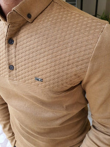 Verno Mustard Slim Fit Long Sleeve Polo Shirt-baagr.myshopify.com-sweatshirts-BOJONI