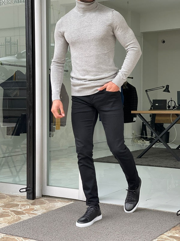 Casani Gray Slim Fit Turtleneck Sweater-baagr.myshopify.com-sweatshirts-BOJONI