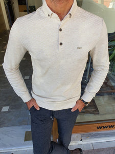 Verno Beige Slim Fit Long Sleeve Polo Shirt-baagr.myshopify.com-sweatshirts-BOJONI