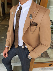 Verno Beige Slim Fit Wool Blazer Coat-baagr.myshopify.com-blazers-BOJONI