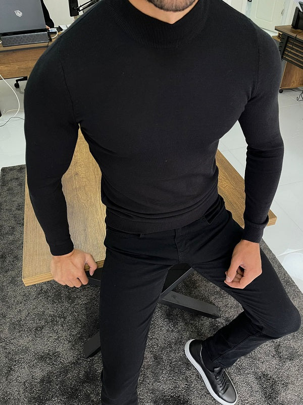 Casani Black Slim Fit Mock Turtleneck Sweater-baagr.myshopify.com-sweatshirts-BOJONI